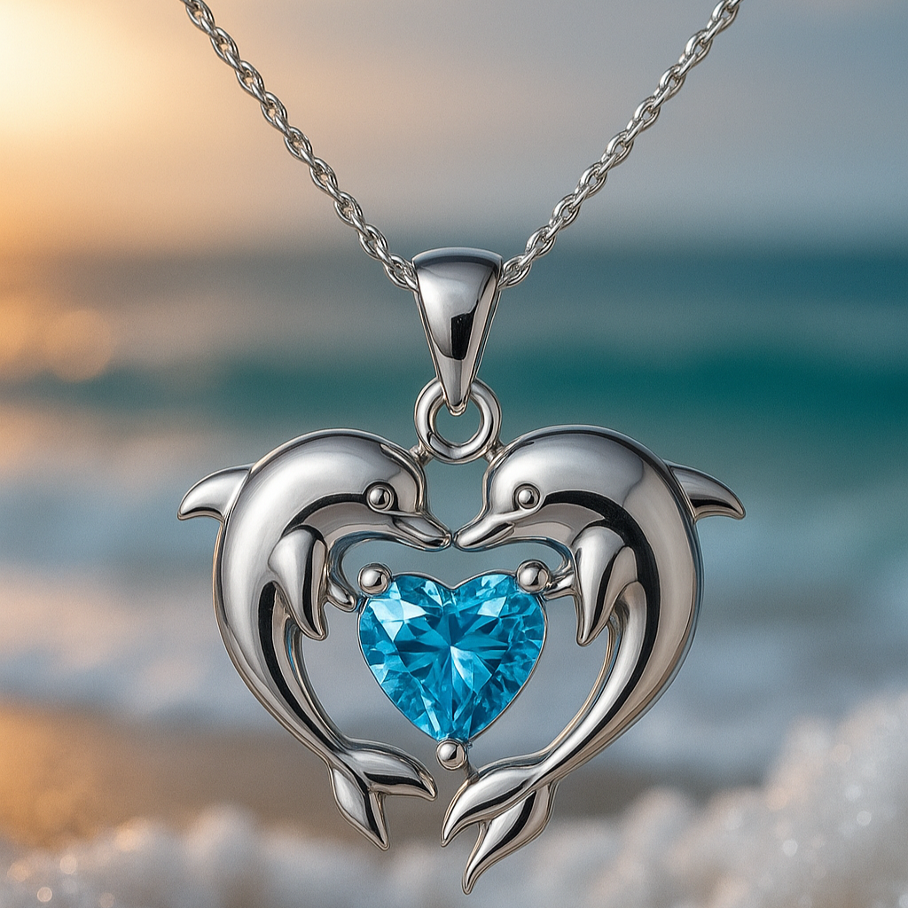 Zeitloses Silbercollier mit doppelten Delfinen und Opal