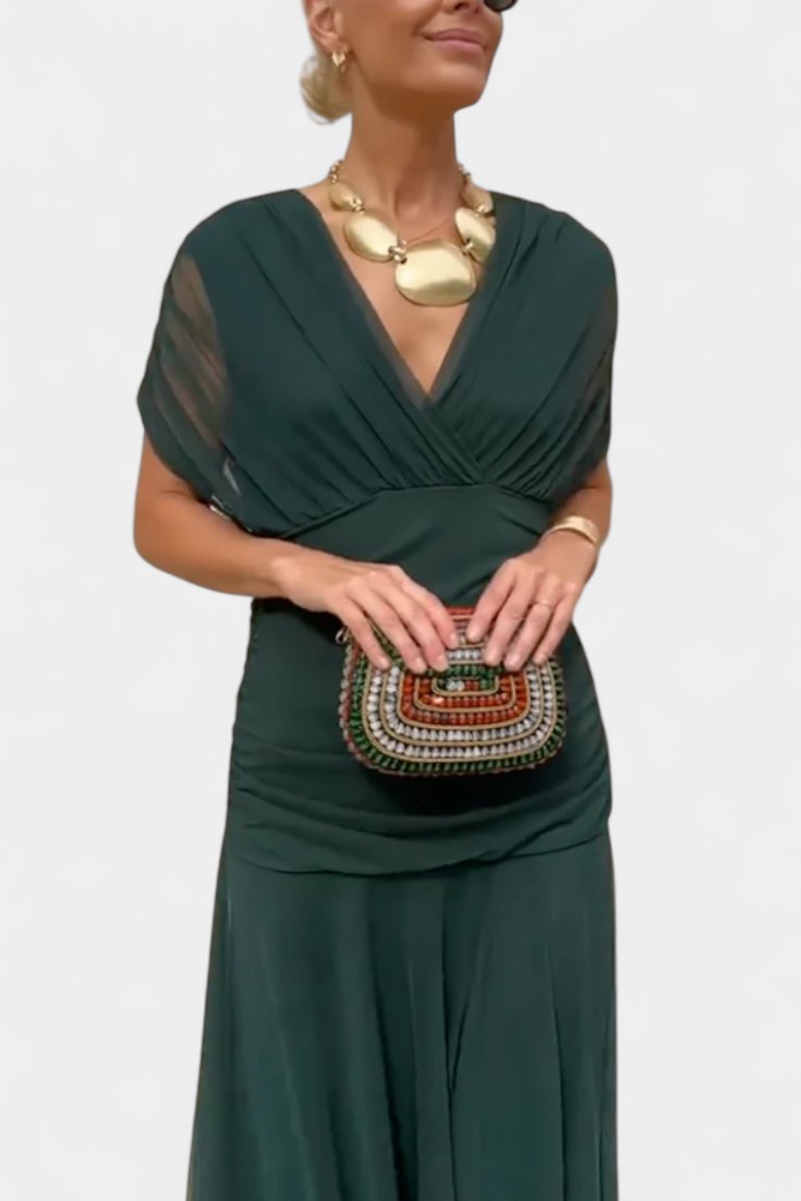 Florendra | Langes Blumenkleid mit V-Ausschnitt