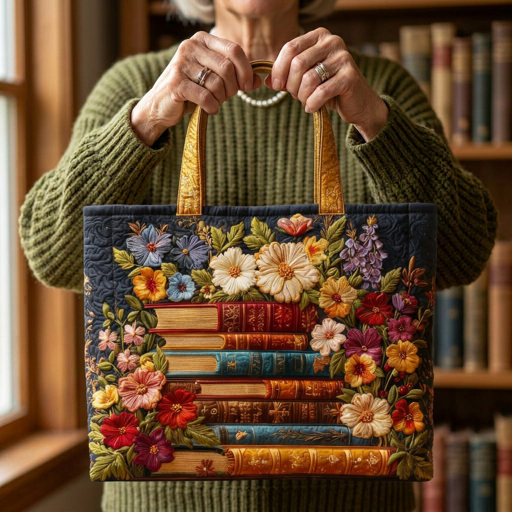 Viveka – Quiltete Stofftasche mit bestickten Blumen