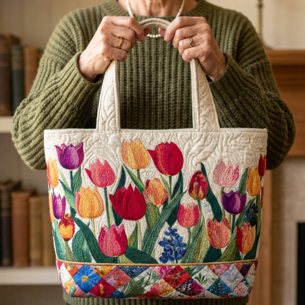 Sylvia – Gepolsterte Tragetasche mit Tulpen
