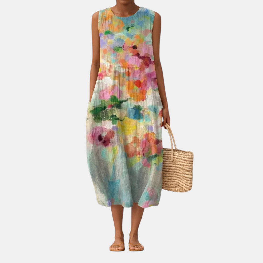 Carla™ | Elegantes, mehrfarbiges Midi-Kleid