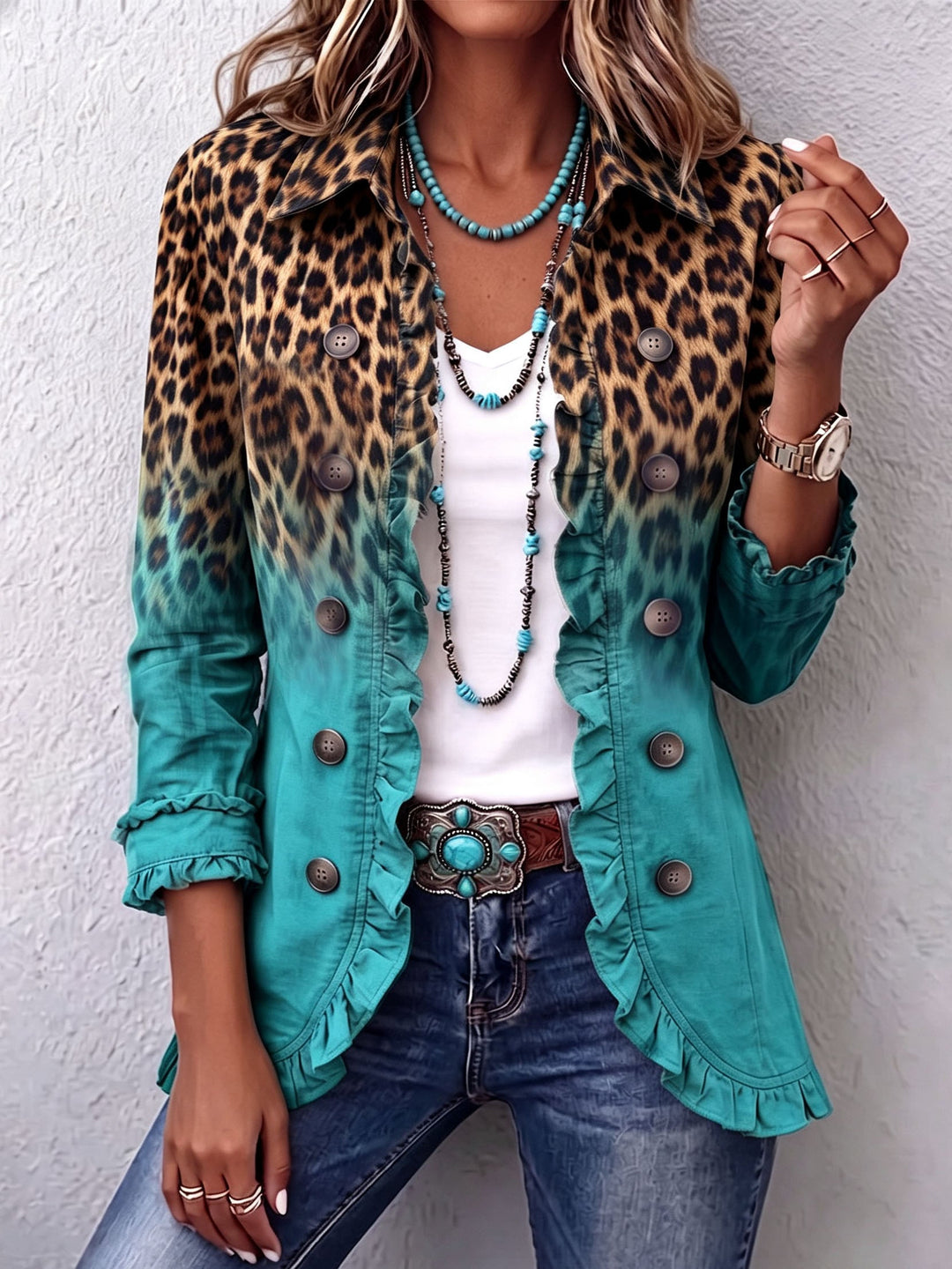 Mercedes | Blazerjacke mit Leopardenmuster und Volants