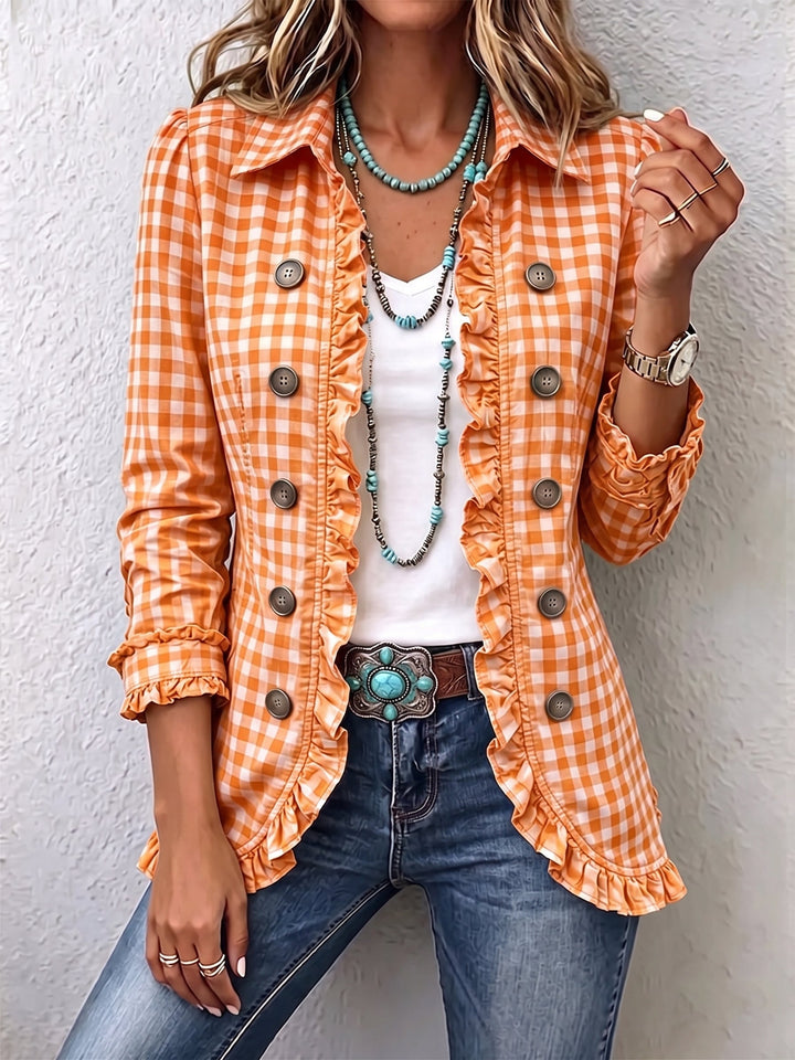 Purificación | Vichy-Karo-Jacke mit Rüschen
