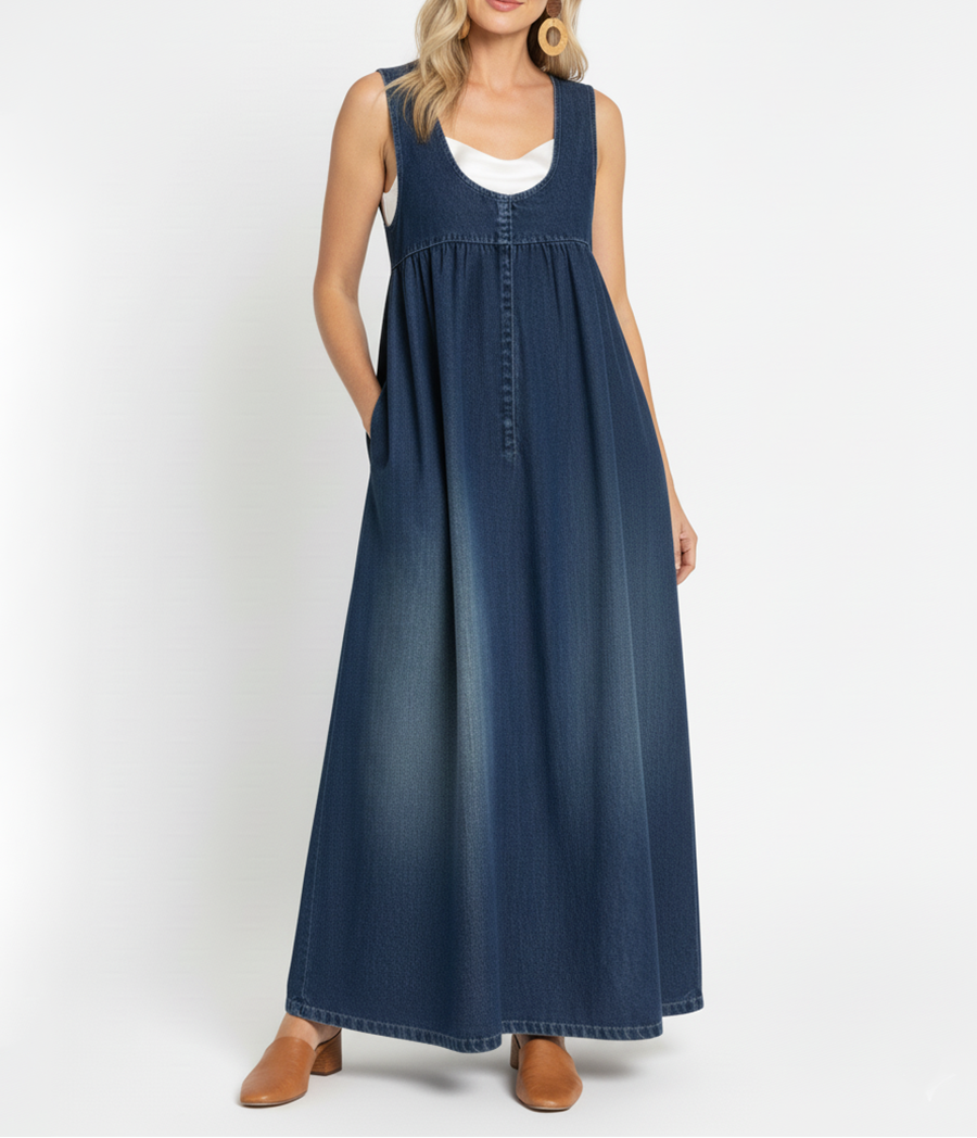 Karen | Langes Vintage-Denim-Kleid mit weichem Baumwolltouch