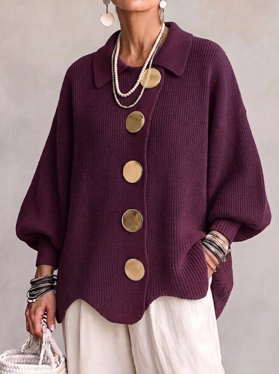 Karina - Oversized Cardigan mit Kragen und Knöpfen