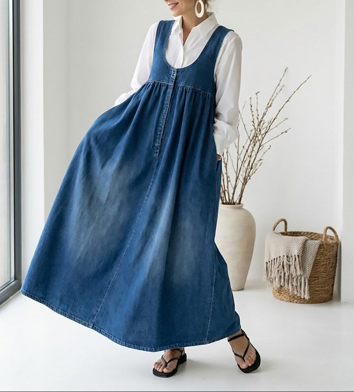 Karen | Langes Vintage-Denim-Kleid mit weichem Baumwolltouch