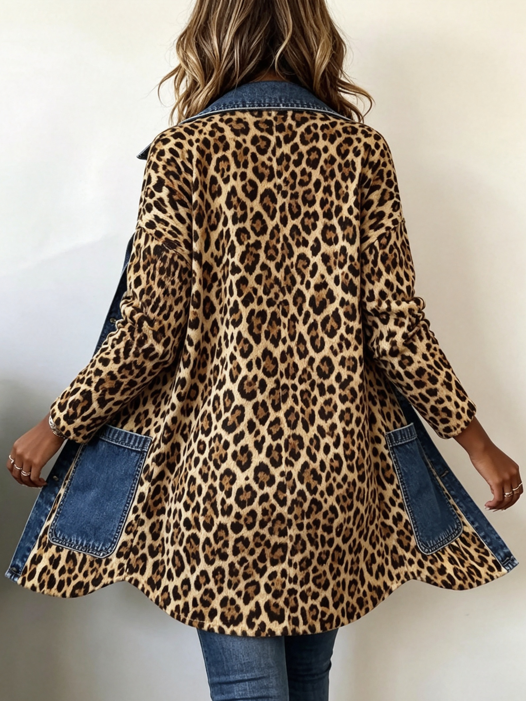 Lorena | Lange Leopardenjacke mit Jeansstoff