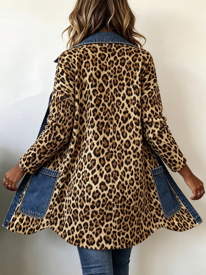 Lorena | Lange Leopardenjacke mit Jeansstoff