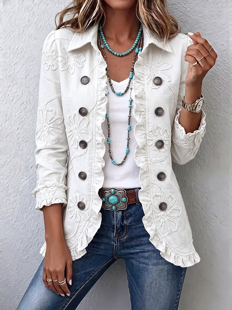 Marisol | Bestickte Elfenbeinjacke mit Volants