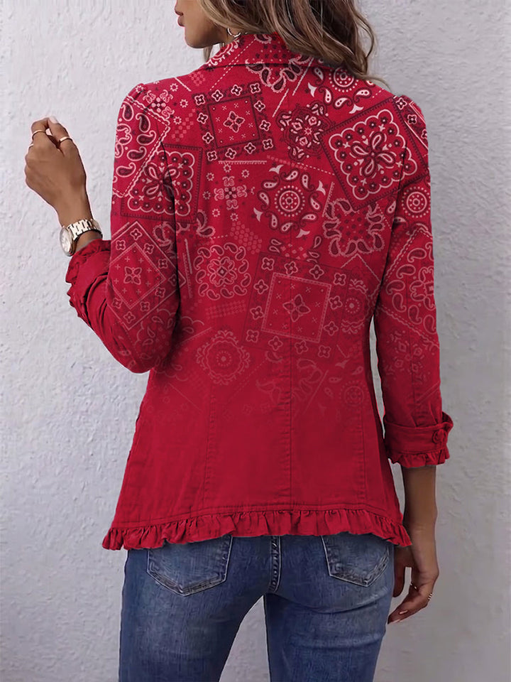 Clotilde | Kaschmirjacke mit abgestuftem Farbverlauf und Rüschen