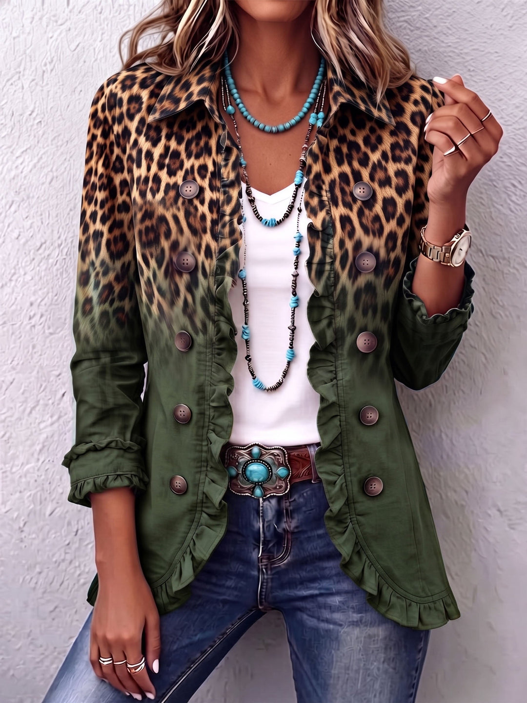 Mercedes | Blazerjacke mit Leopardenmuster und Volants