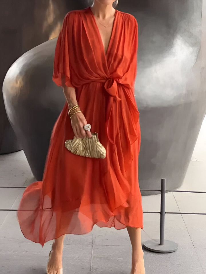 MONICA | CHIFFONKLEID MIT V-AUSSCHNITT