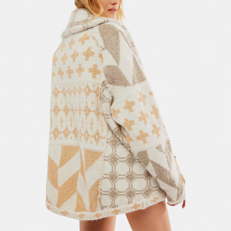 GEORGINA | Übergroßer Print Strickmantel mit Knopfleiste