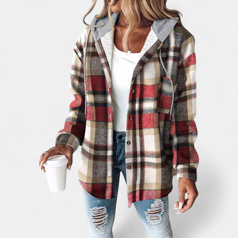 HONEY | Damen Karo Fleece Futter Kapuzen Shacket Jacke