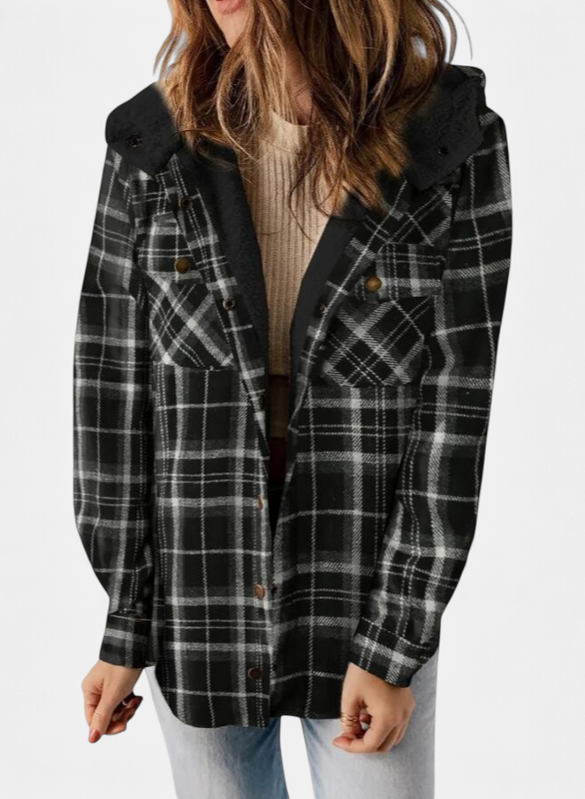 AMELIA | Damen Karo Kapuzen Flanelljacke für Herbst & Winter