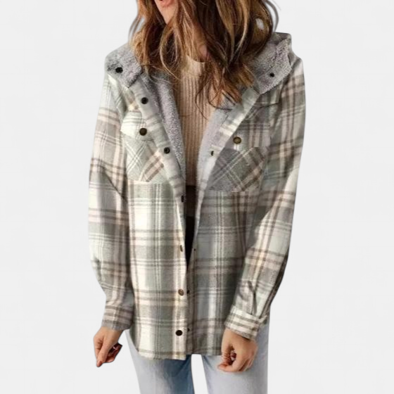 AMELIA | Damen Karo Kapuzen Flanelljacke für Herbst & Winter