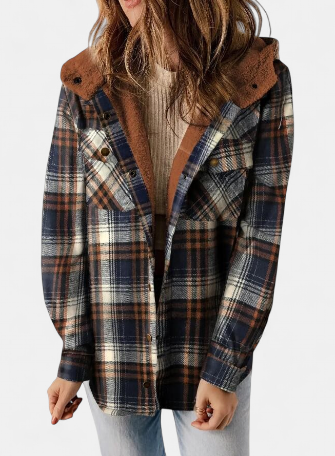 AMELIA | Damen Karo Kapuzen Flanelljacke für Herbst & Winter