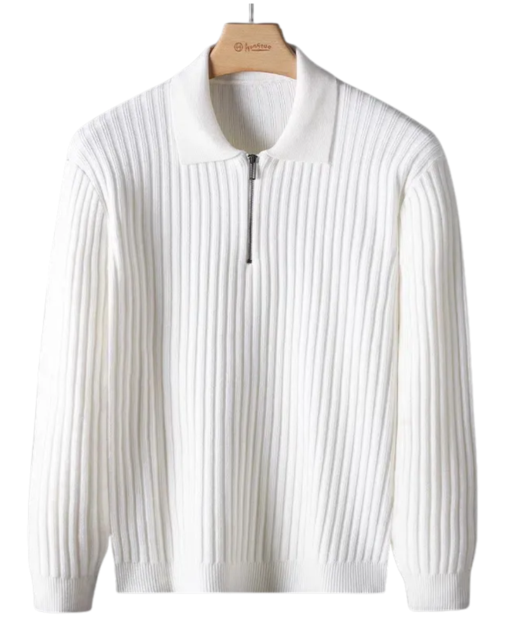 Eleganter Pullover mit Streifenmuster und Reißverschluss