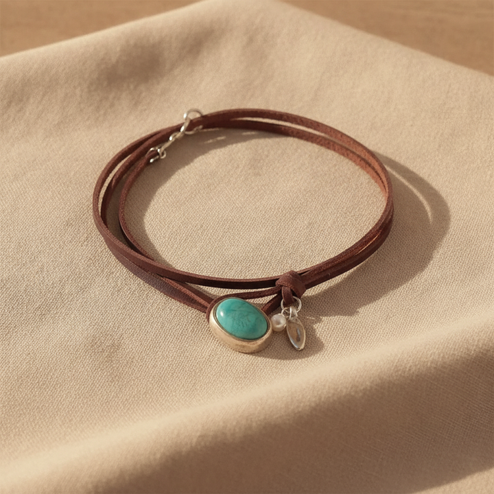 Agnese™ - Choker aus Leder mit Türkis